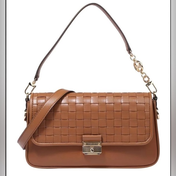 MICHAEL Michael Kors Handbags - MICHAEL KORS Bradshaw Woven Leather Convertible Shoulder Tan Bag AUTHENTIC NWT